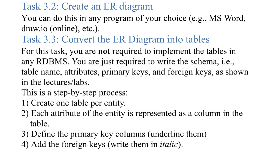 Task 3.2: Create an ER diagram You can do this in any