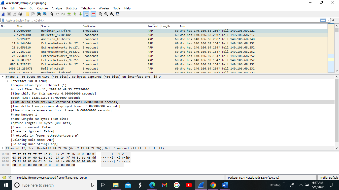 Wireshark Example_cis.pcapng File Edit View Go Capture Analyze Statistics Telephony Wireless No.