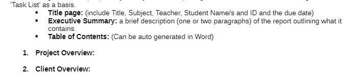 'Task List' as a basis. Title page: (include Title, Subject, Teacher, Student