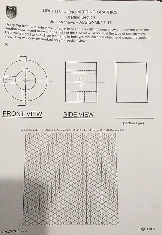 NAIT DRFT1131-ENGINEERING GRAPHICS Drafting Section Section Views - ASSIGNMENT 17 Using the