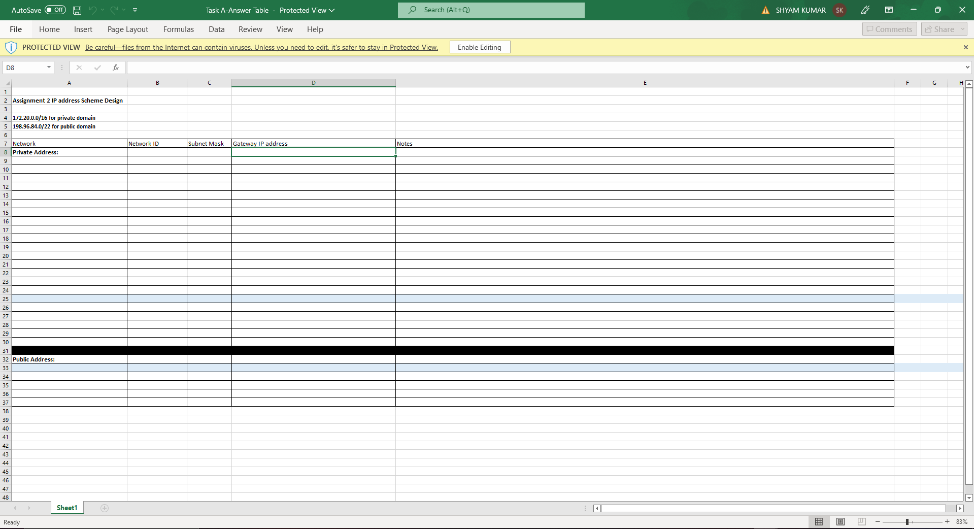 AutoSave Off File Home Insert Page Layout Formulas Task A-Answer Table -