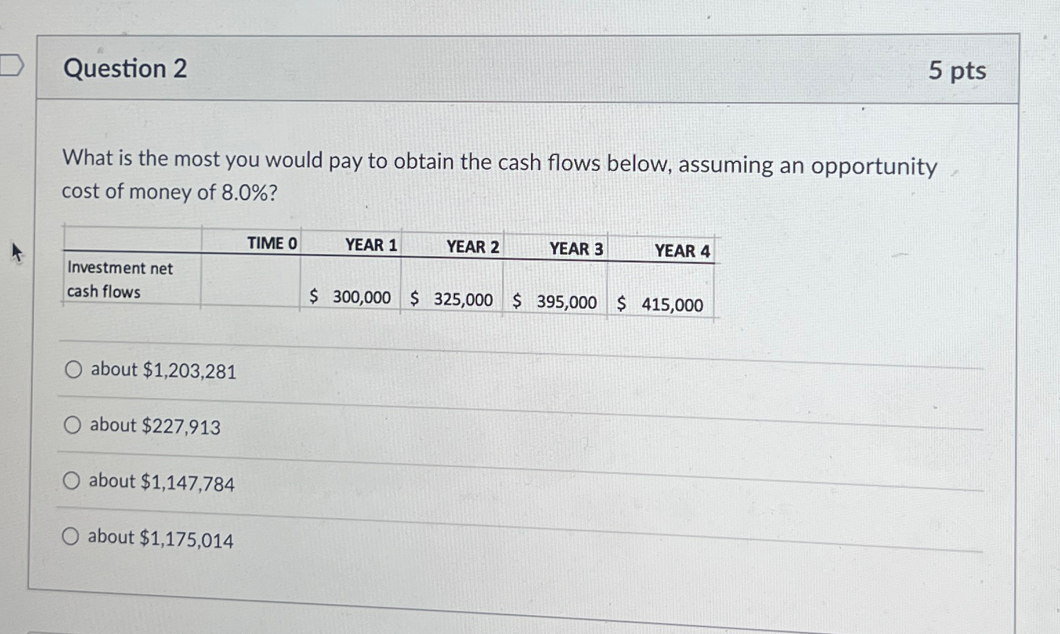 D Question 2 5 pts What is the most you would pay