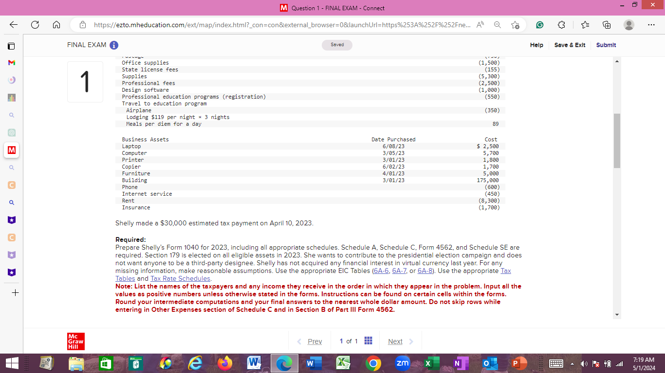 FINAL EXAM Saved = M 1 Shelly Beaman (Social Security number 412-34-5670)