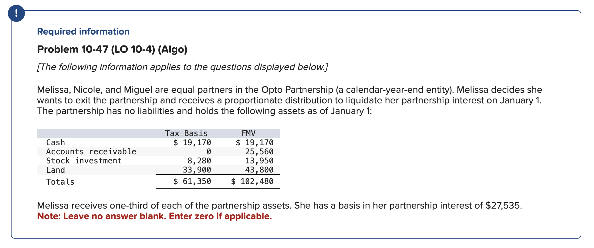 ! Required information Problem 10-47 (LO 10-4) (Algo) [The following information applies