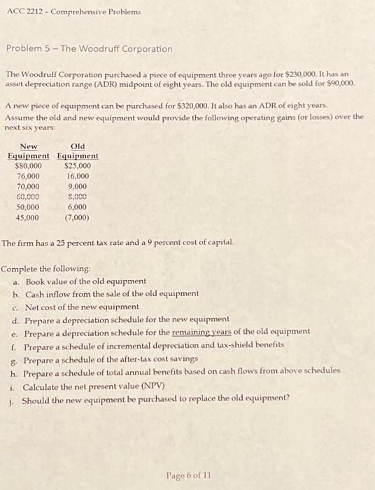 ACC 2212 - Comprehensive Problems Problem 5-The Woodruff Corporation The Woodruff Corporation