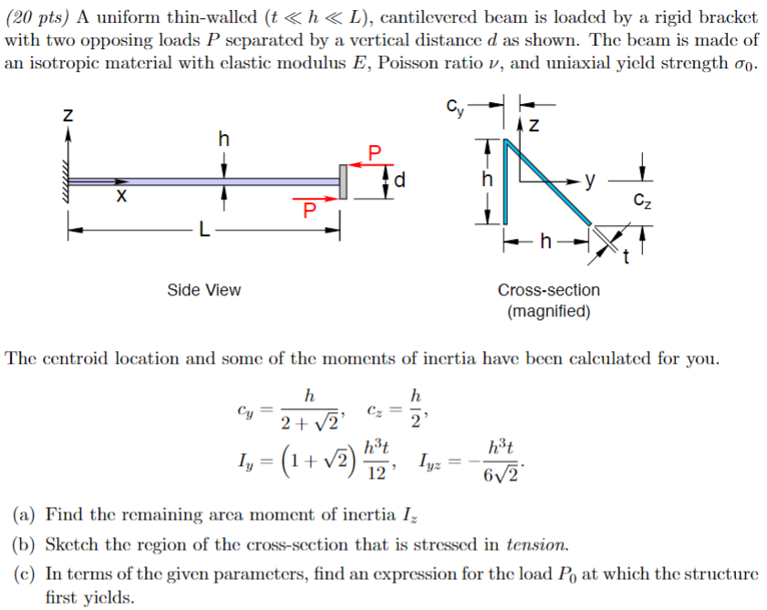 (20 pts) A uniform thin-walled (t