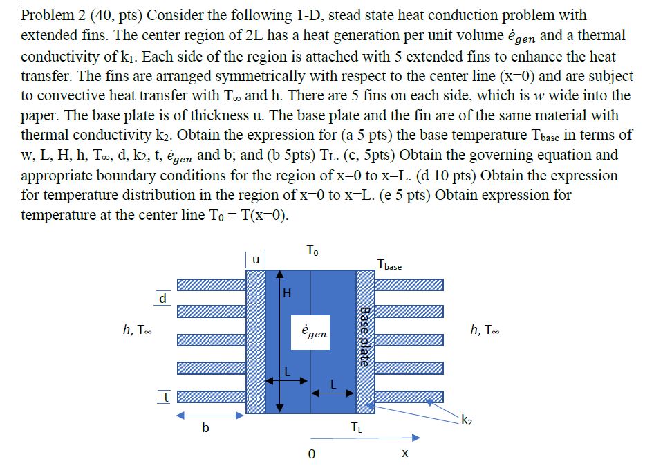 Problem 2 (40, pts) Consider the following 1-D, stead state heat conduction