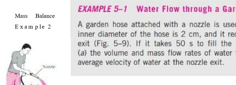 Mass Balance Example 2 Nozzle EXAMPLE 5-1 Water Flow through a Gar