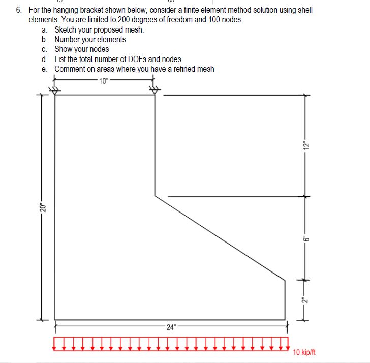 20"- 6. For the hanging bracket shown below, consider a finite element
