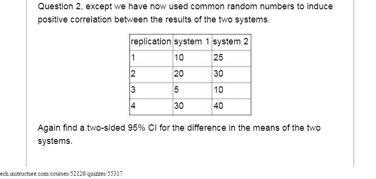 Question 2, except we have now used common random numbers to induce