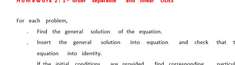 orde separable and linear For each problem, Find the general solution of