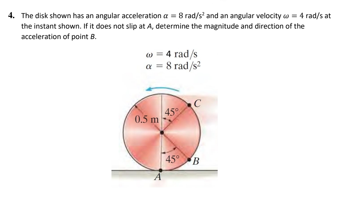 4. The disk shown has an angular acceleration = 8 rad/s and