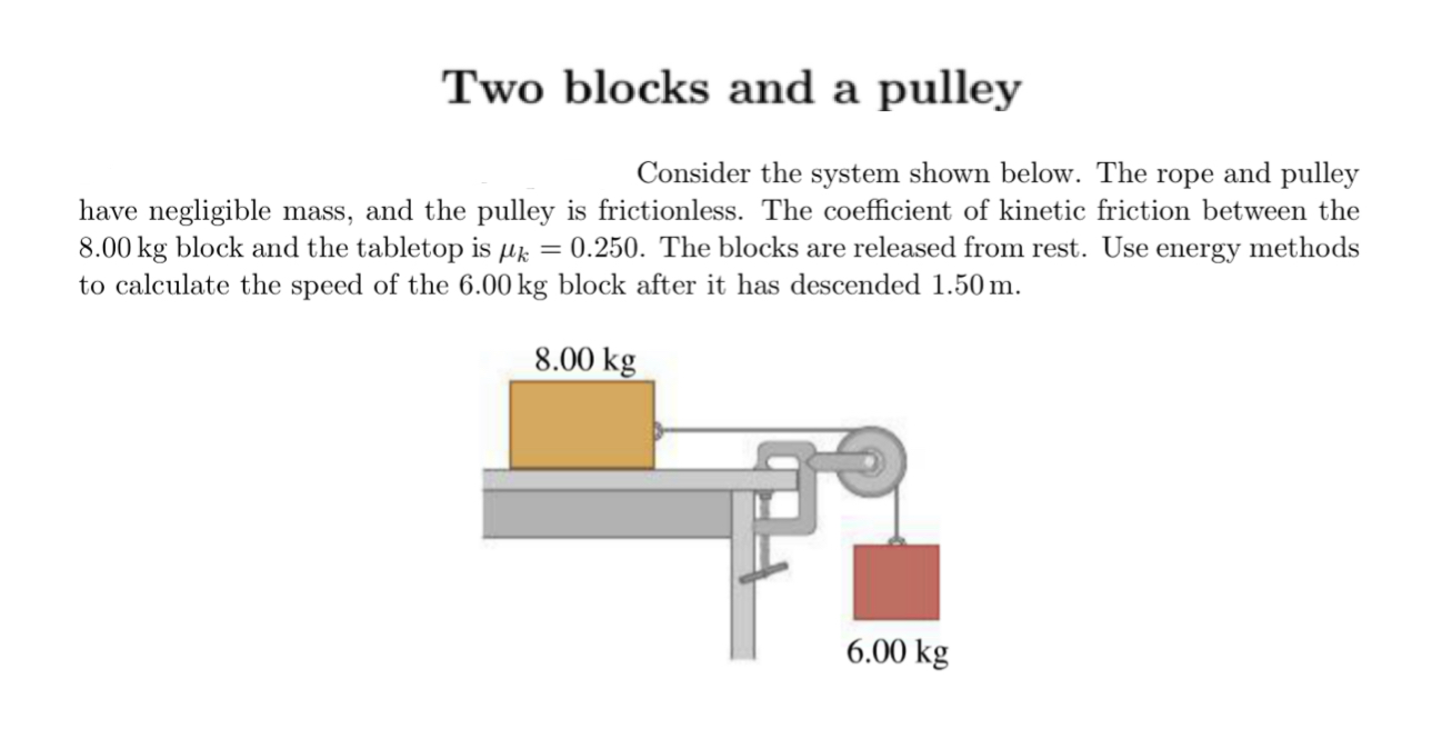 Two blocks and a pulley Consider the system shown below. The rope