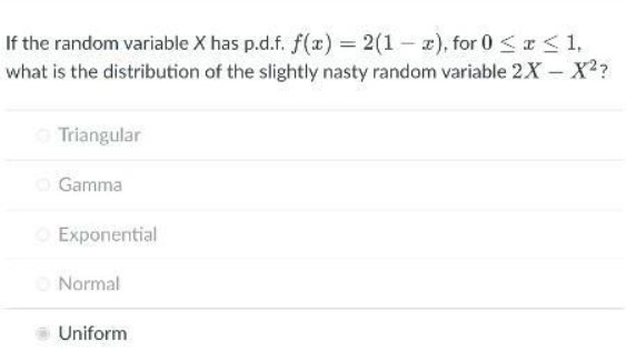 If the random variable X has p.d.f. f(x) = 2(1-x), for 0x1,