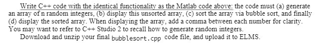 Write C++ code with the identical functionality as the Matlab code above: