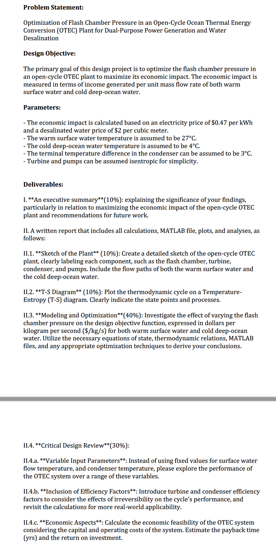 Problem Statement: Optimization of Flash Chamber Pressure in an Open-Cycle Ocean Thermal
