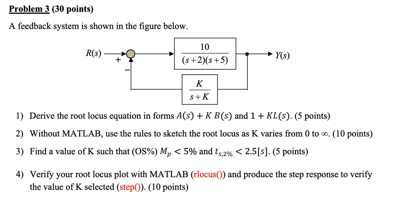 Problem 3 (30 points) A feedback system is shown in the figure
