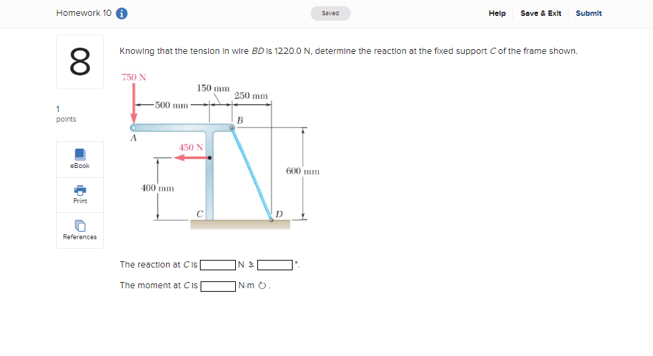 Homework 10 1 Saved Help Save & Exit Submit 00 Knowing that