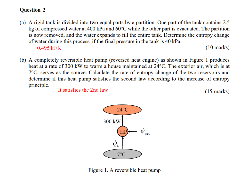 Question 2 (a) A rigid tank is divided into two equal parts