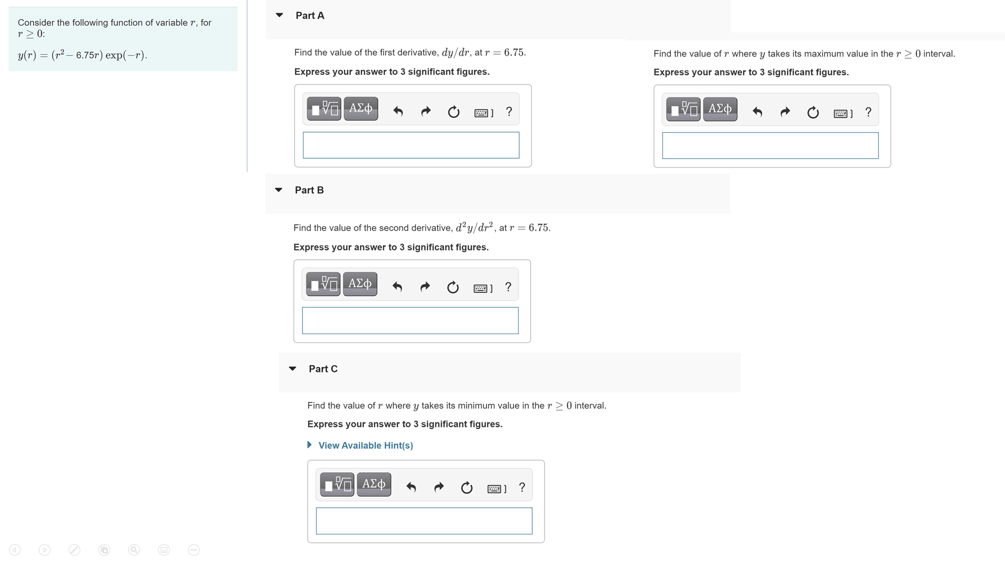Consider the following function of variable r, for r 0: y(r) =
