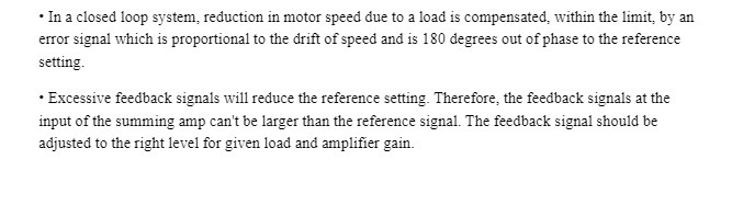 In a closed loop system, reduction in motor speed due to a