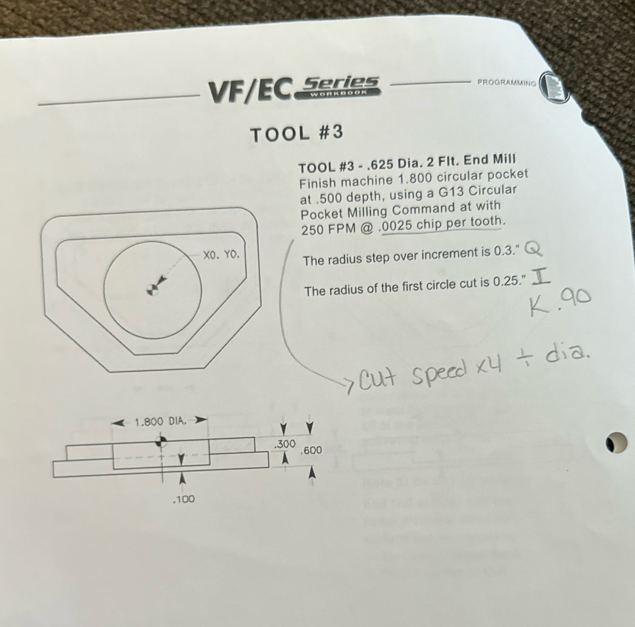 VF/EC Series XO. YO. TOOL #3 PROGRAMMING TOOL #3 .625 Dia. 2