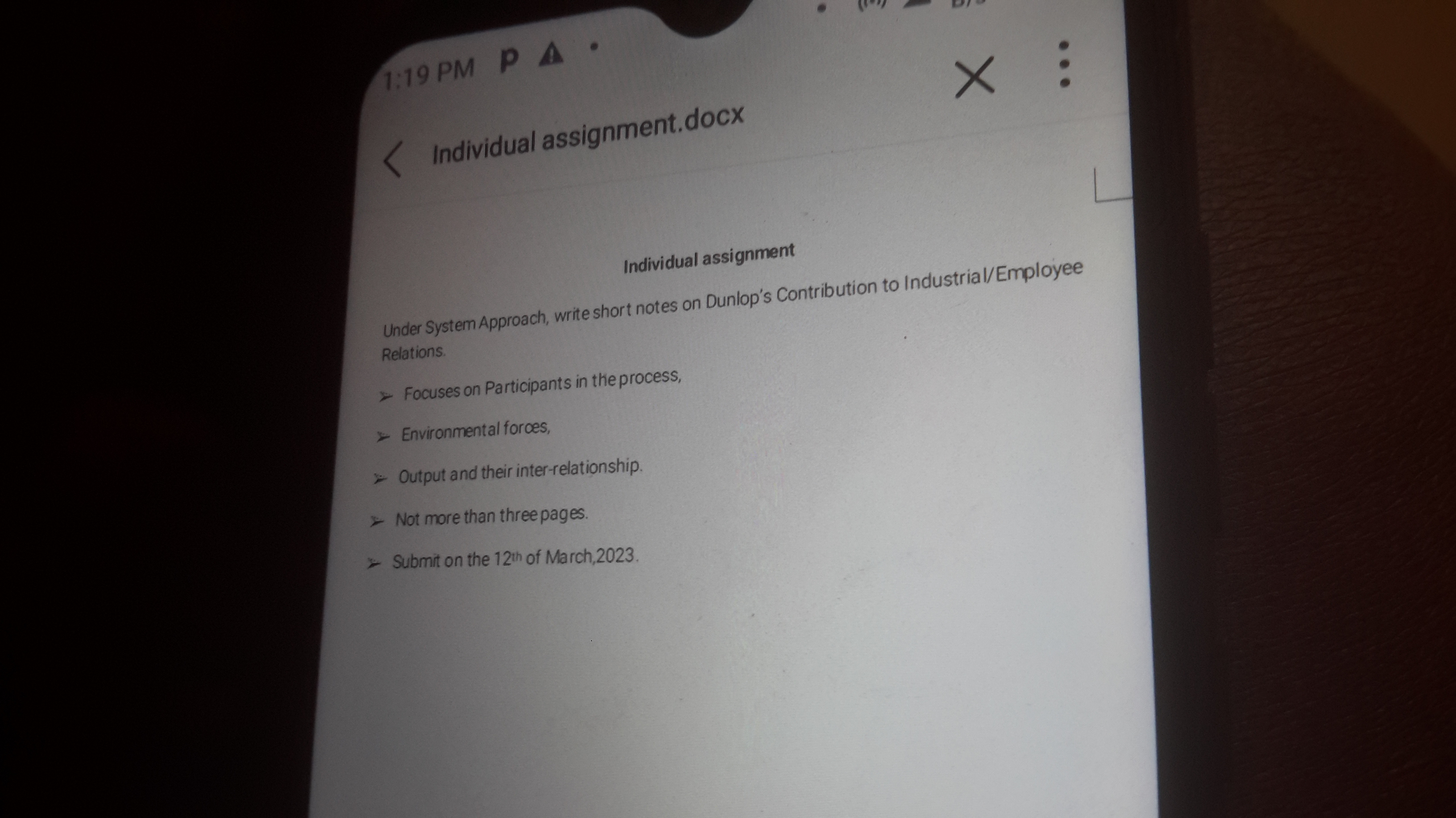 1:19 PM PA. Individual assignment.docx Individual assignment Under System Approach, write short
