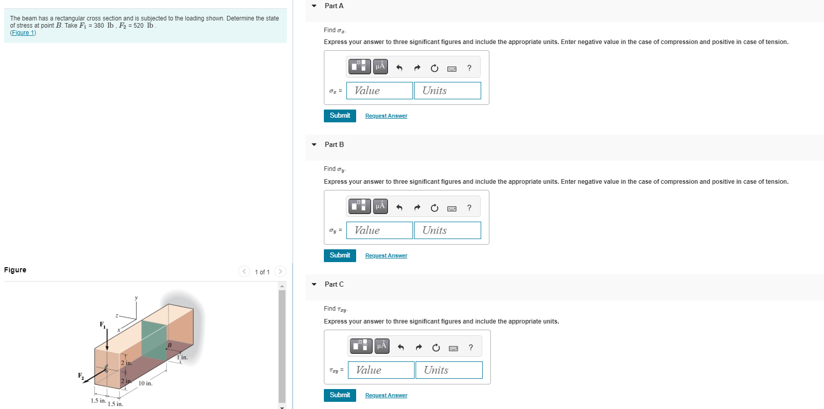 Part A The beam has a rectangular cross section and is subjected