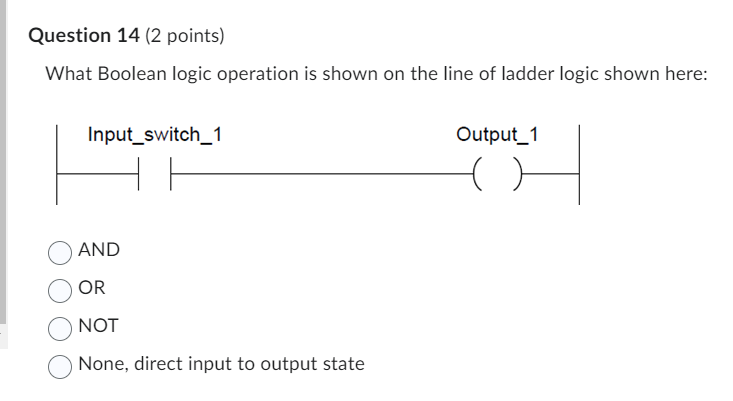 What Boolean logic operation is shown on the line of ladder logic