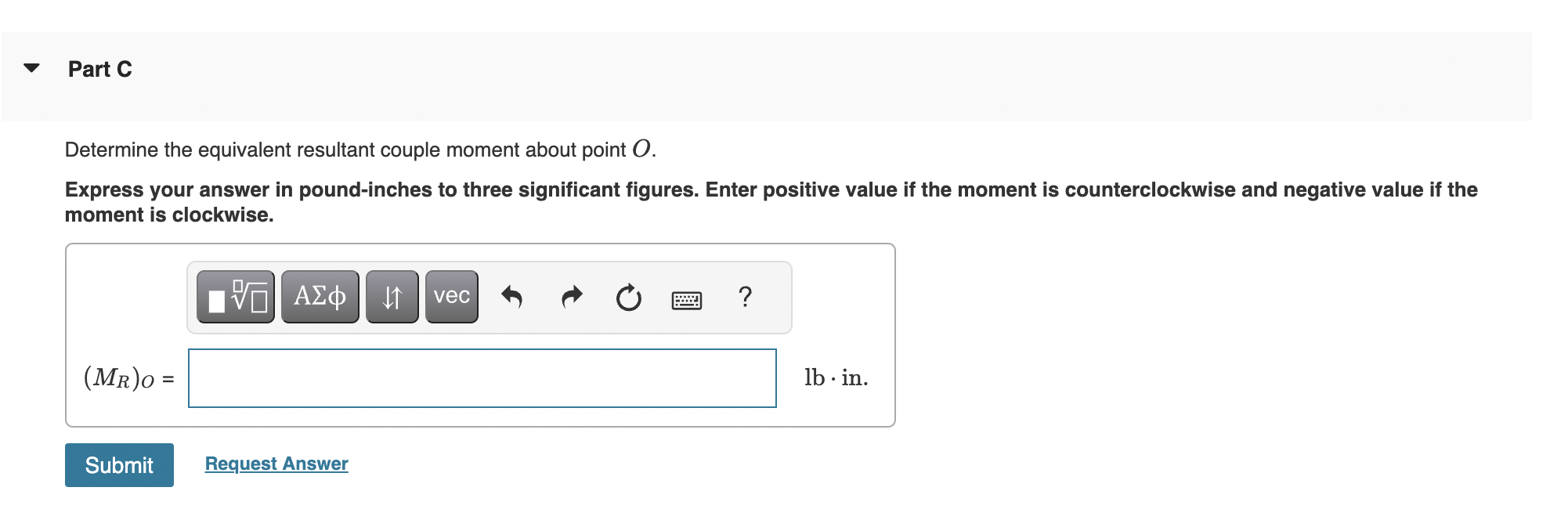 at point O (Figure 1). Set F = 18 lb and F2