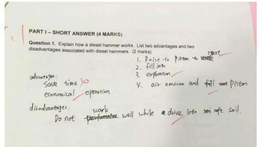 PART 1-SHORT ANSWER (4 MARKS) Question 1. Explain how a diesel hammer
