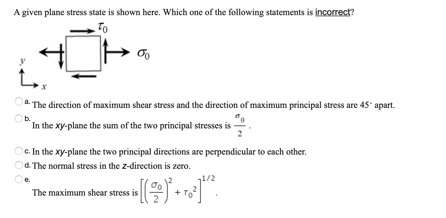 A given plane stress state is shown here. Which one of the
