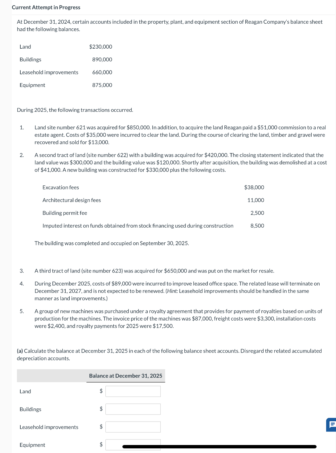 Current Attempt in Progress At December 31, 2024, certain accounts included in