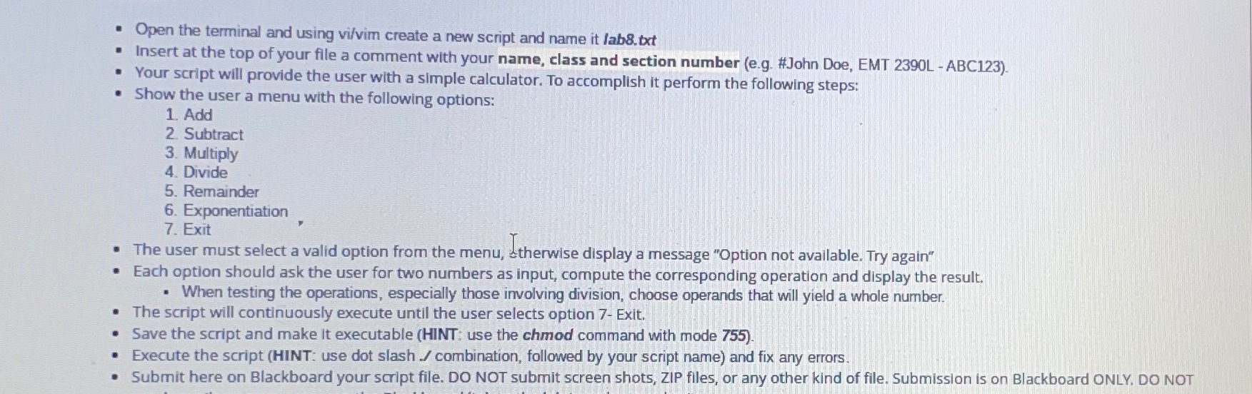 . Open the terminal and using vi/vim create a new script and