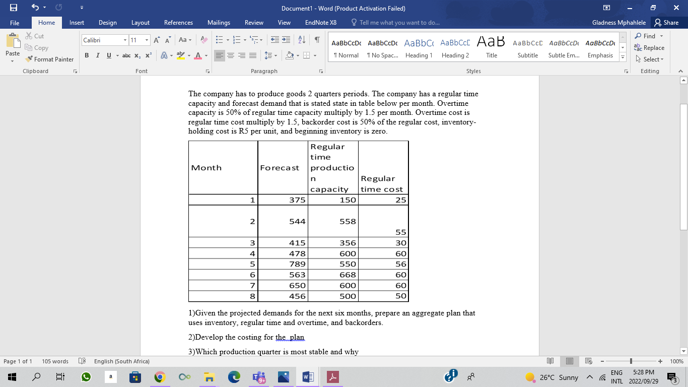 Document1 - Word (Product Activation Failed) File Home Insert Design Layout References