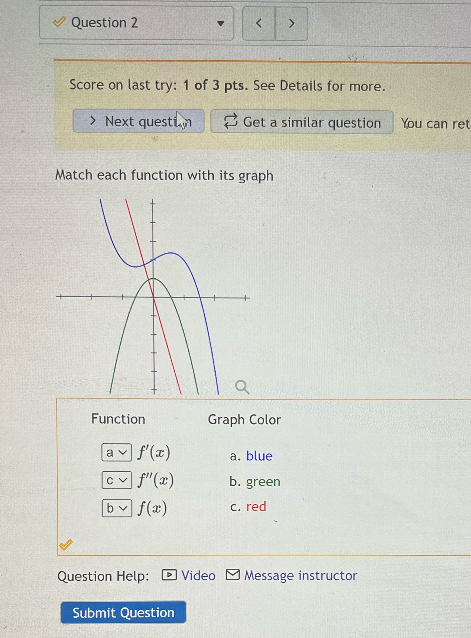 Question 2 < > Score on last try: 1 of 3 pts.