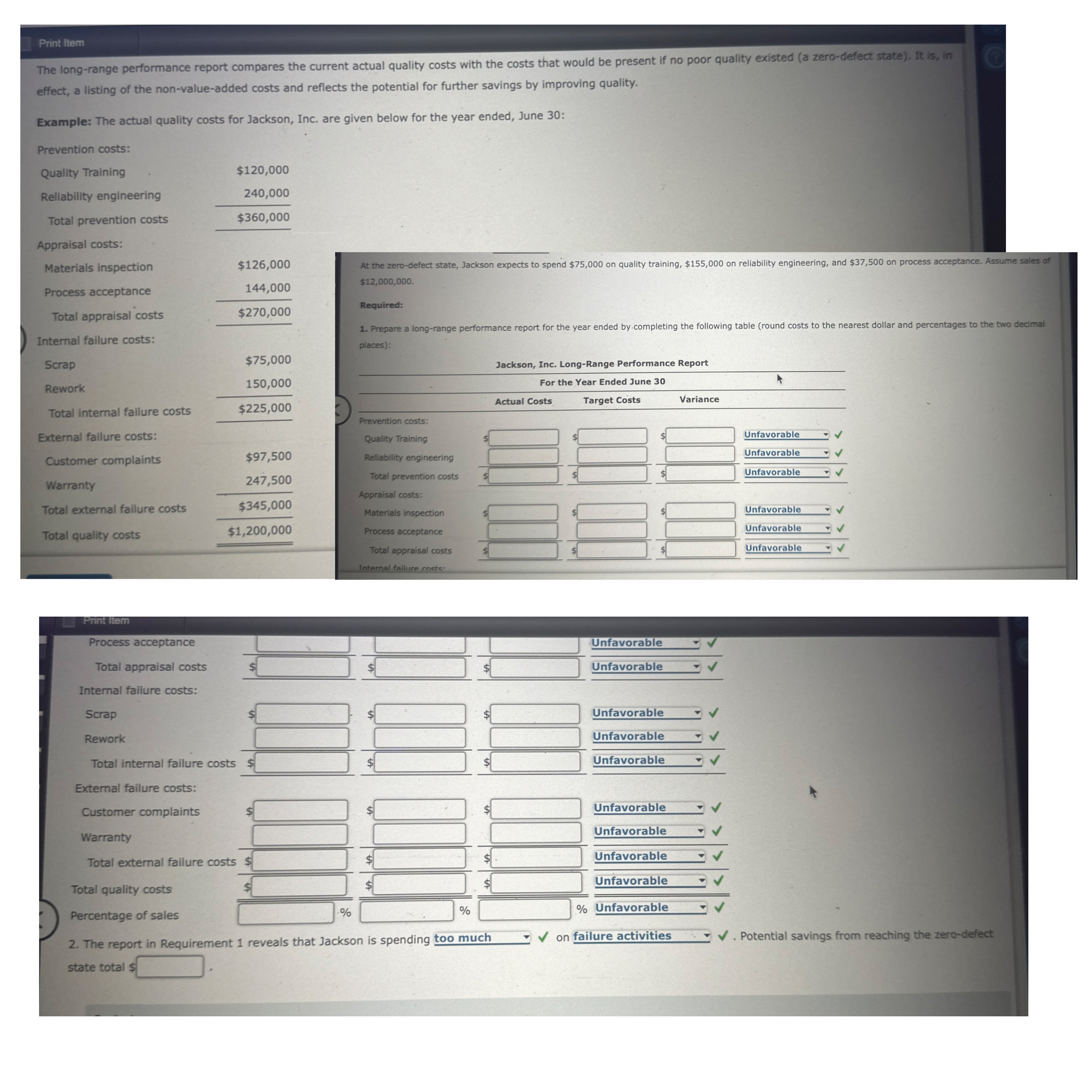 Print Item The long-range performance report compares the current actual quality costs