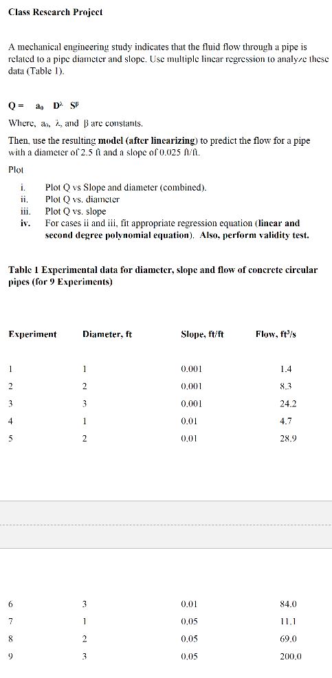 Class Research Project A mechanical engineering study indicates that the fluid flow