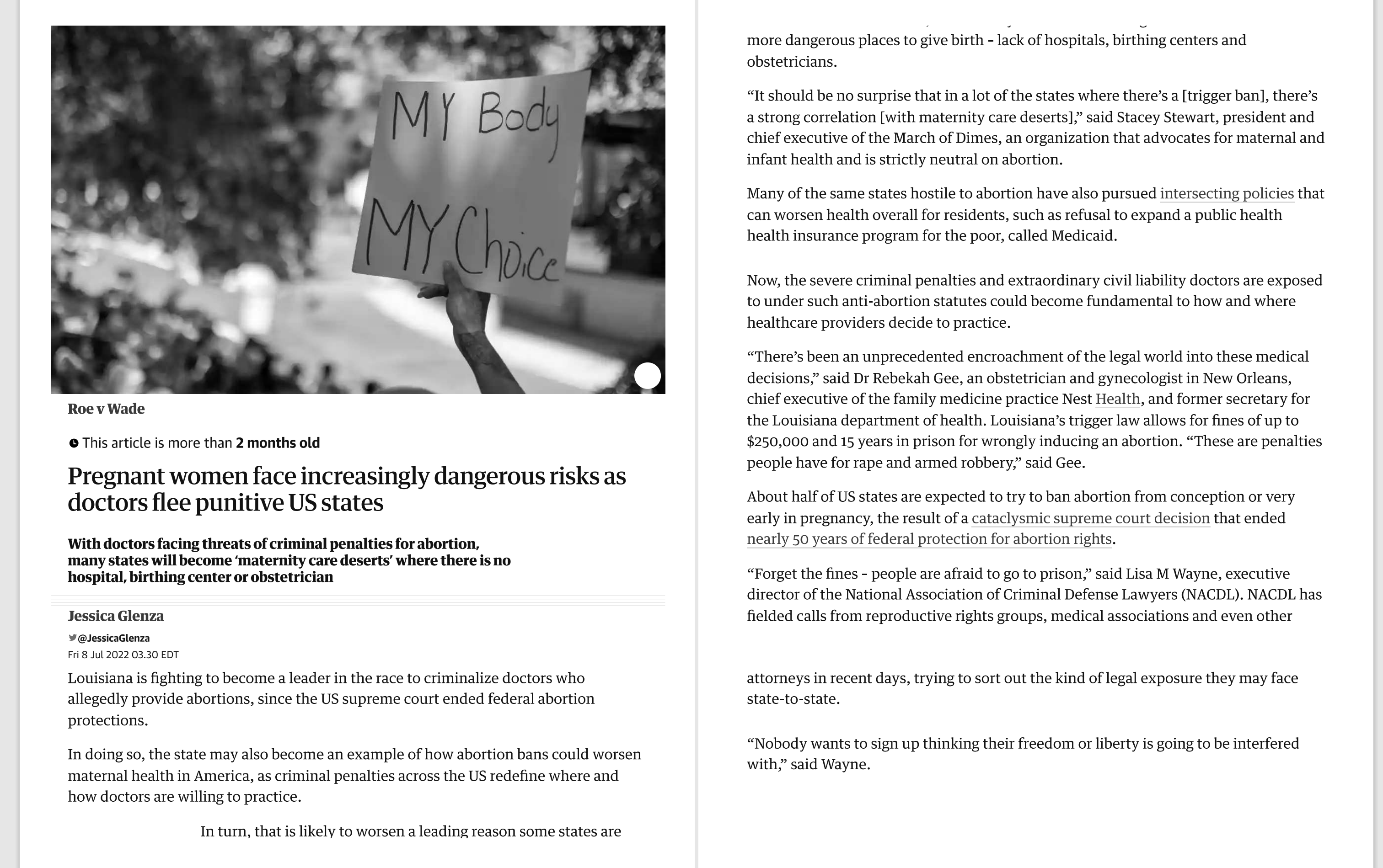 Roe v Wade This article is more than 2 months old MY