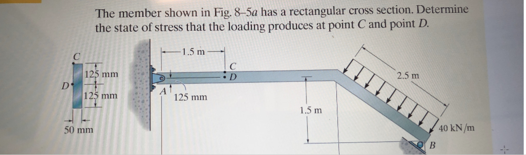 The member shown in Fig. 8-5a has a rectangular cross section. Determine