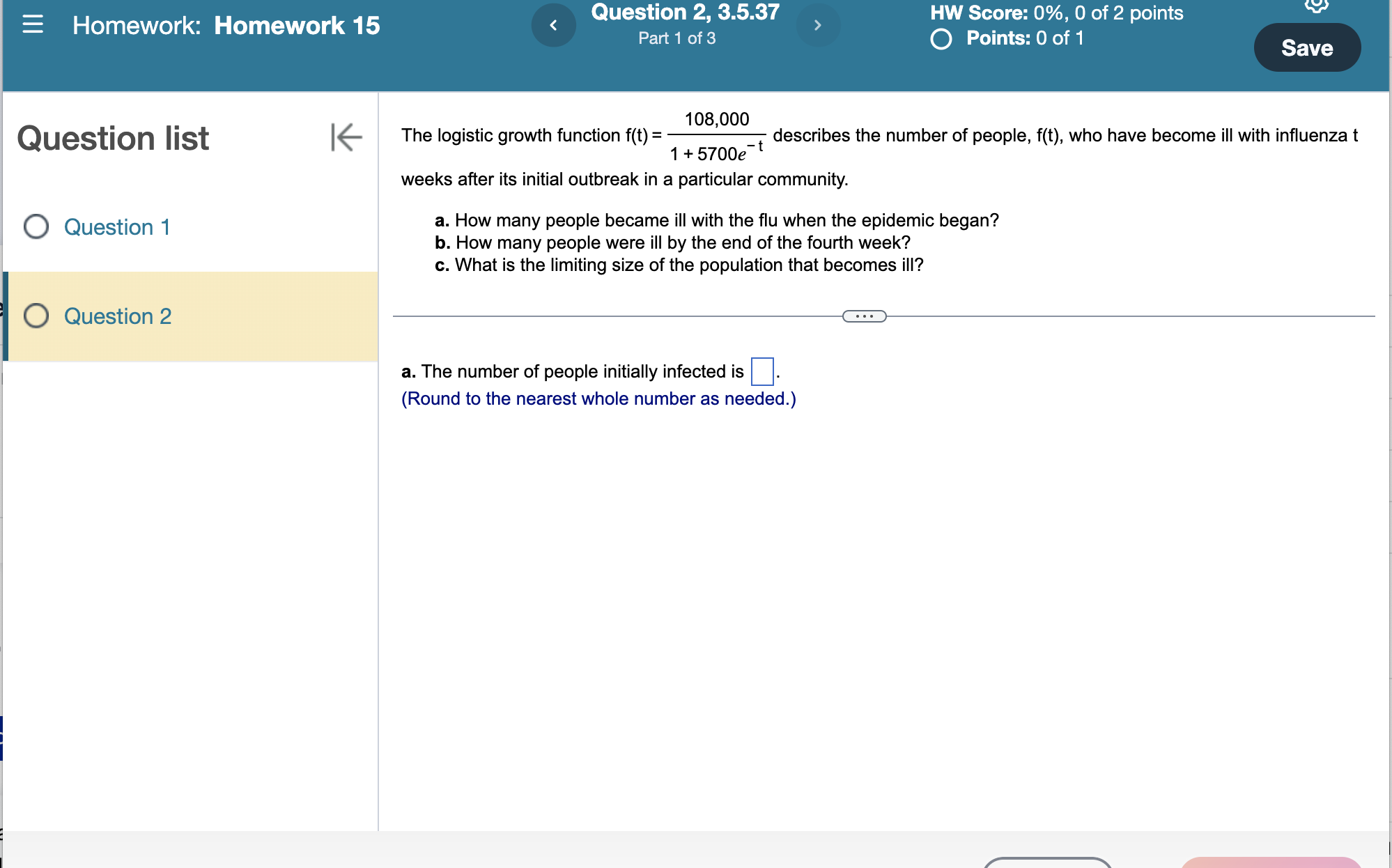0 of 2 points Points: 0 of 1 Save Question list K