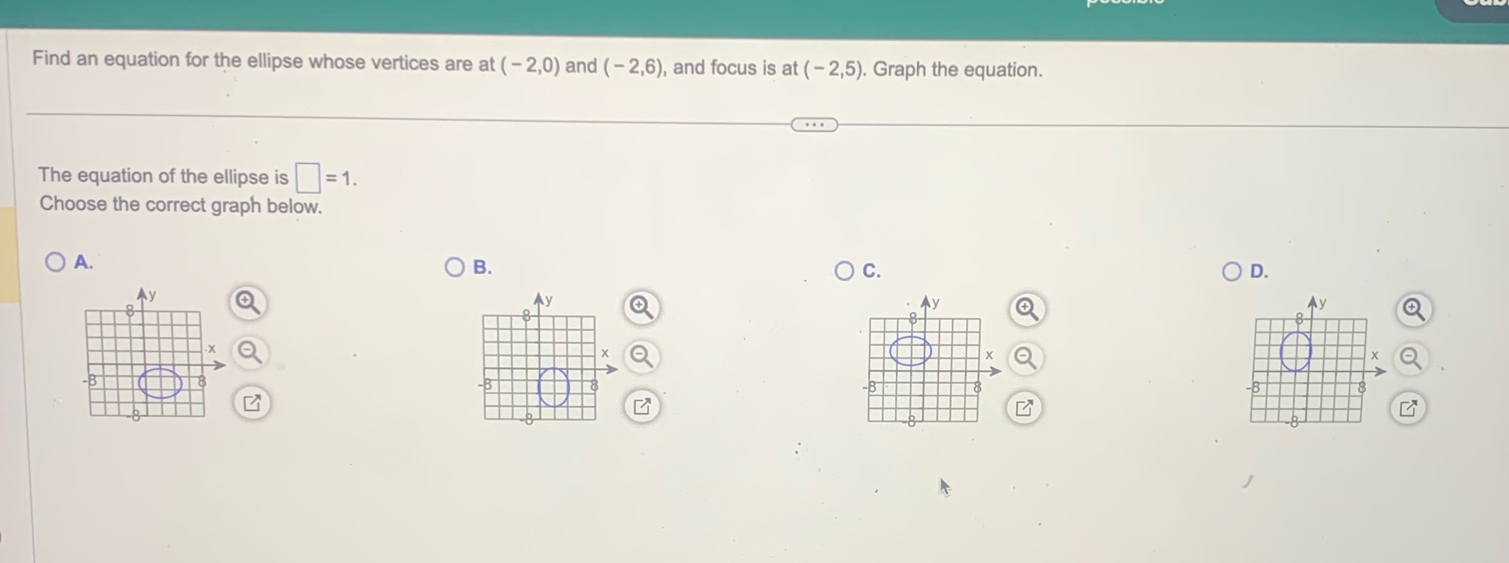Find an equation for the ellipse whose vertices are at (-2,0) and
