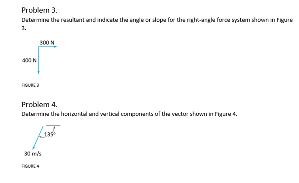 Problem 3. Determine the resultant and indicate the angle or slope for