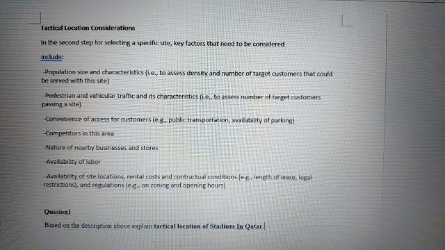 Tactical Location Considerations In the second step for selecting a specific site,