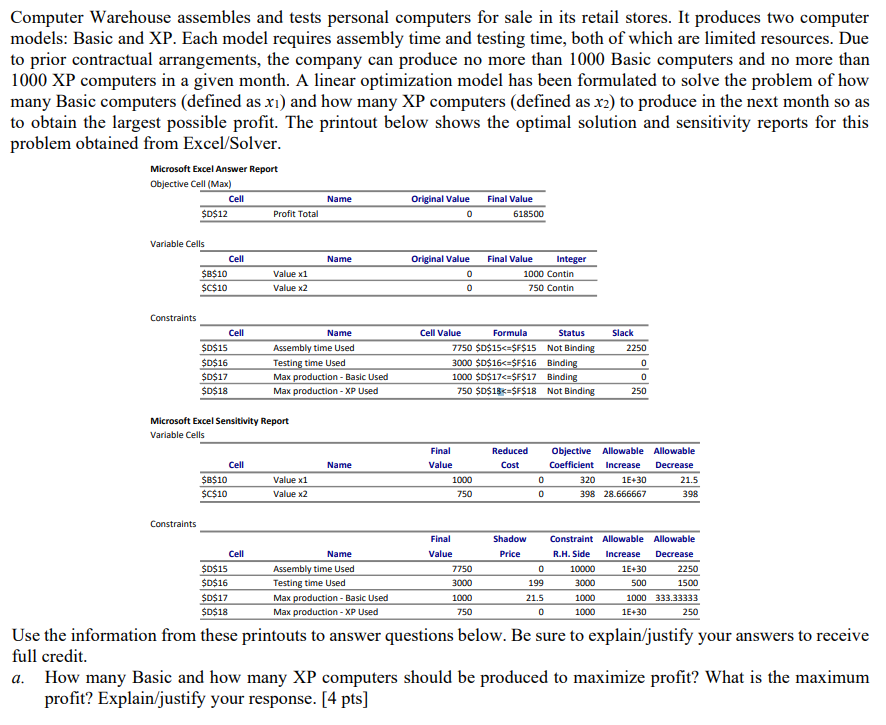Computer Warehouse assembles and tests personal computers for sale in its retail