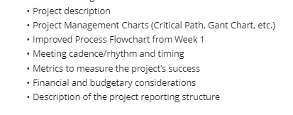 Project description Project Management Charts (Critical Path, Gant Chart, etc.) Improved Process