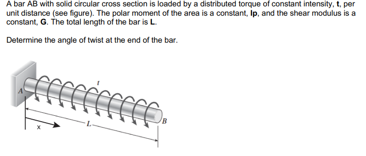 A bar AB with solid circular cross section is loaded by a
