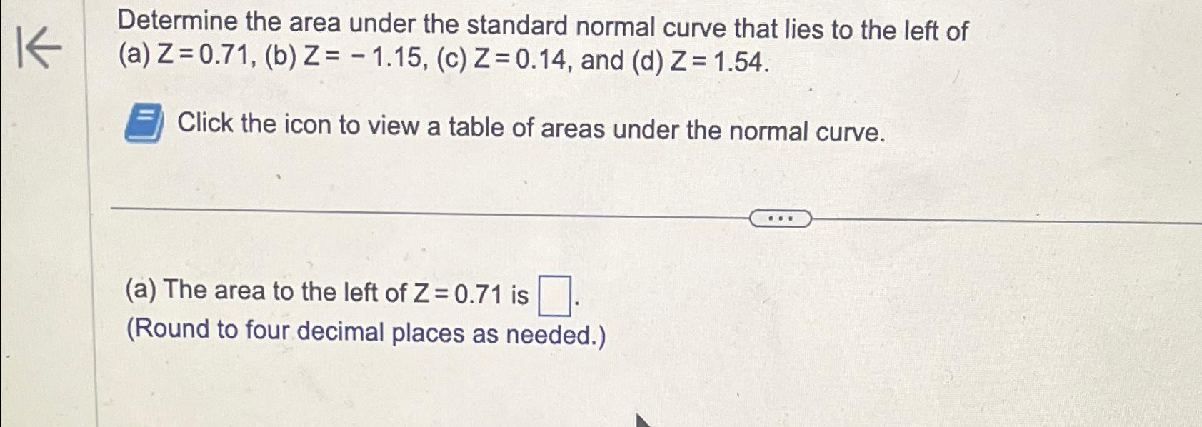 K Determine the area under the standard normal curve that lies to