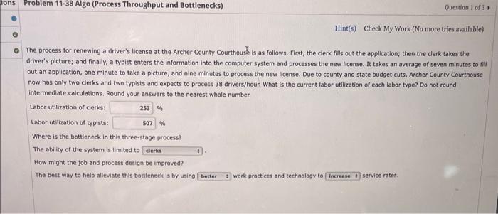ions Problem 11-38 Algo (Process Throughput and Bottlenecks) Question 1 of 3