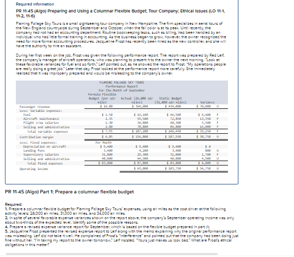 Required Information PR 11-45 (Algo) Preparing and Using a Columnar Flexible Budget;